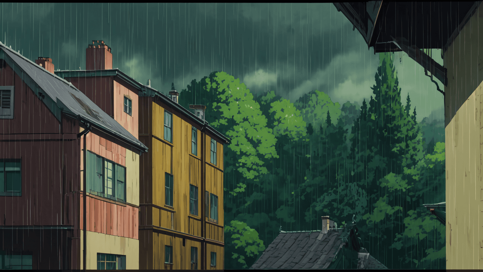 raining and buildings